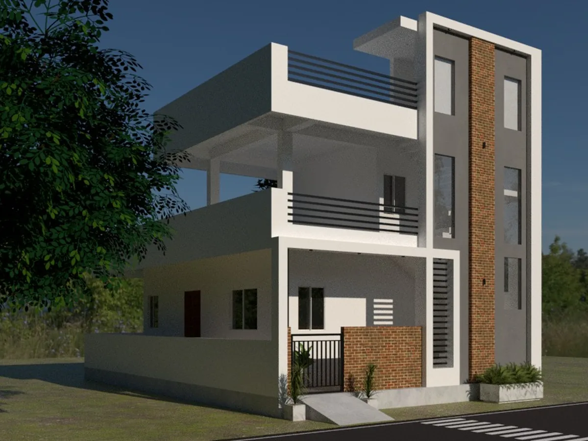 G+2 residence with brick feature tower, Haveri
