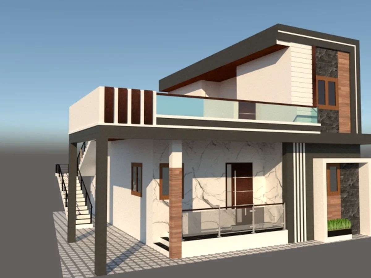 Two-storey residence with terrace deck, Haveri